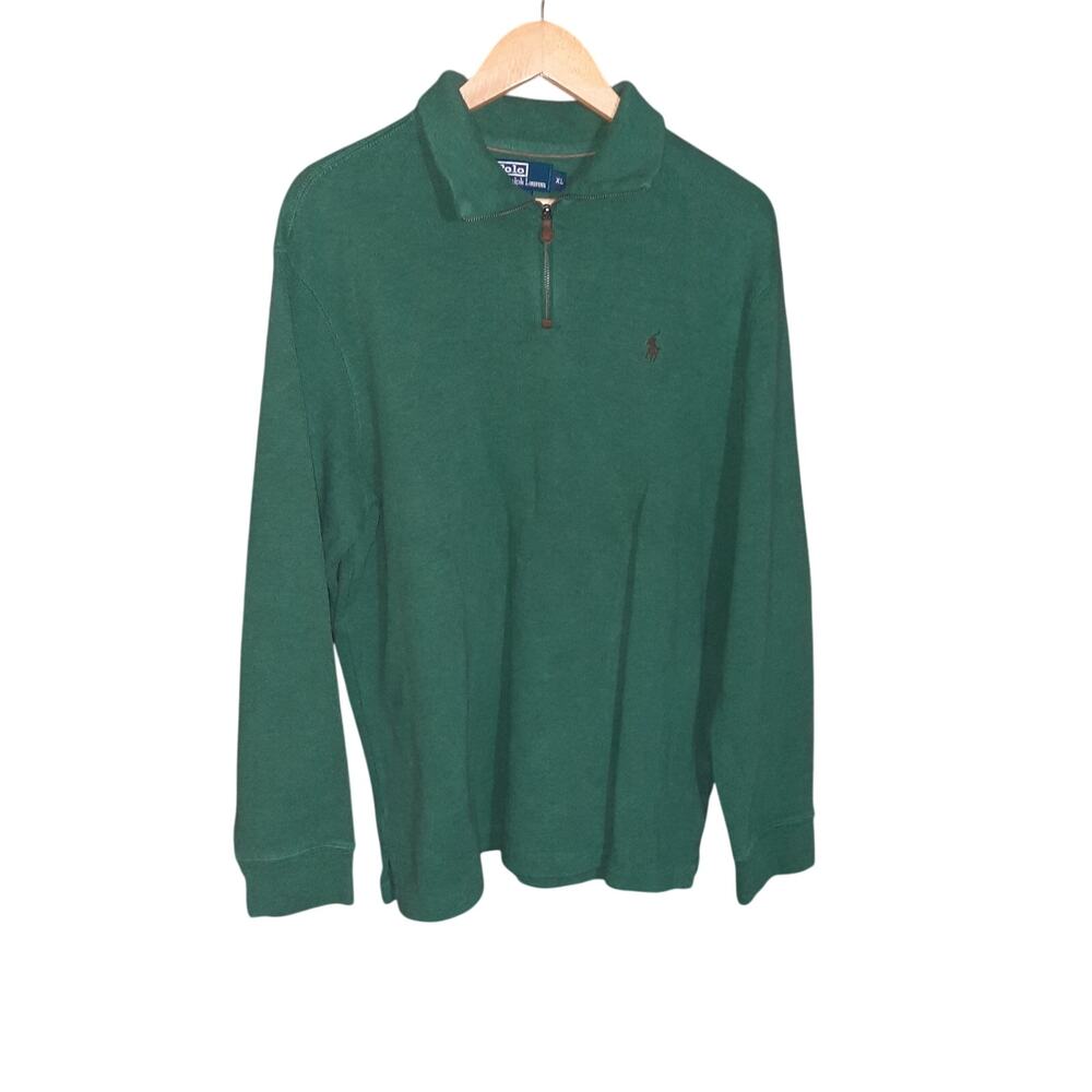Polo Ralph Lauren Mens Green Quarter Zip Cotton Mock Neck Pullover Size XL